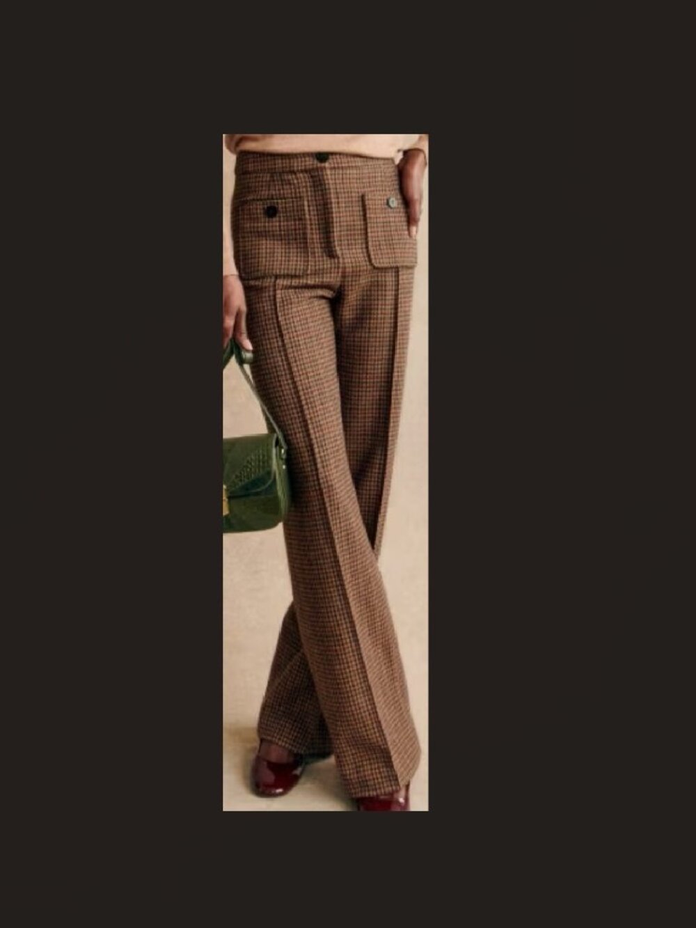 Sezane Dan Trousers, Brown Multicoloured Houndstooth, size 6